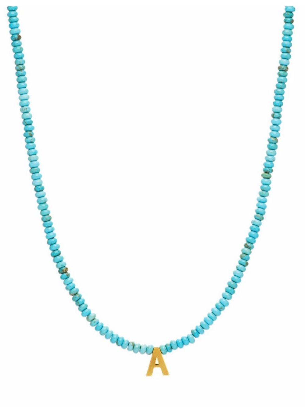 Mayamar Turquoise Beaded Necklace with Gold 'A' Initial Accent